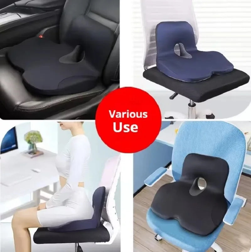 Juego de cojín de asiento de espuma viscoelástica y almohada de apoyo lumbar para la cintura, ortopédico, ergonómico, para aliviar el coxis, almohadilla de cadera lumbar para silla de oficina o coche