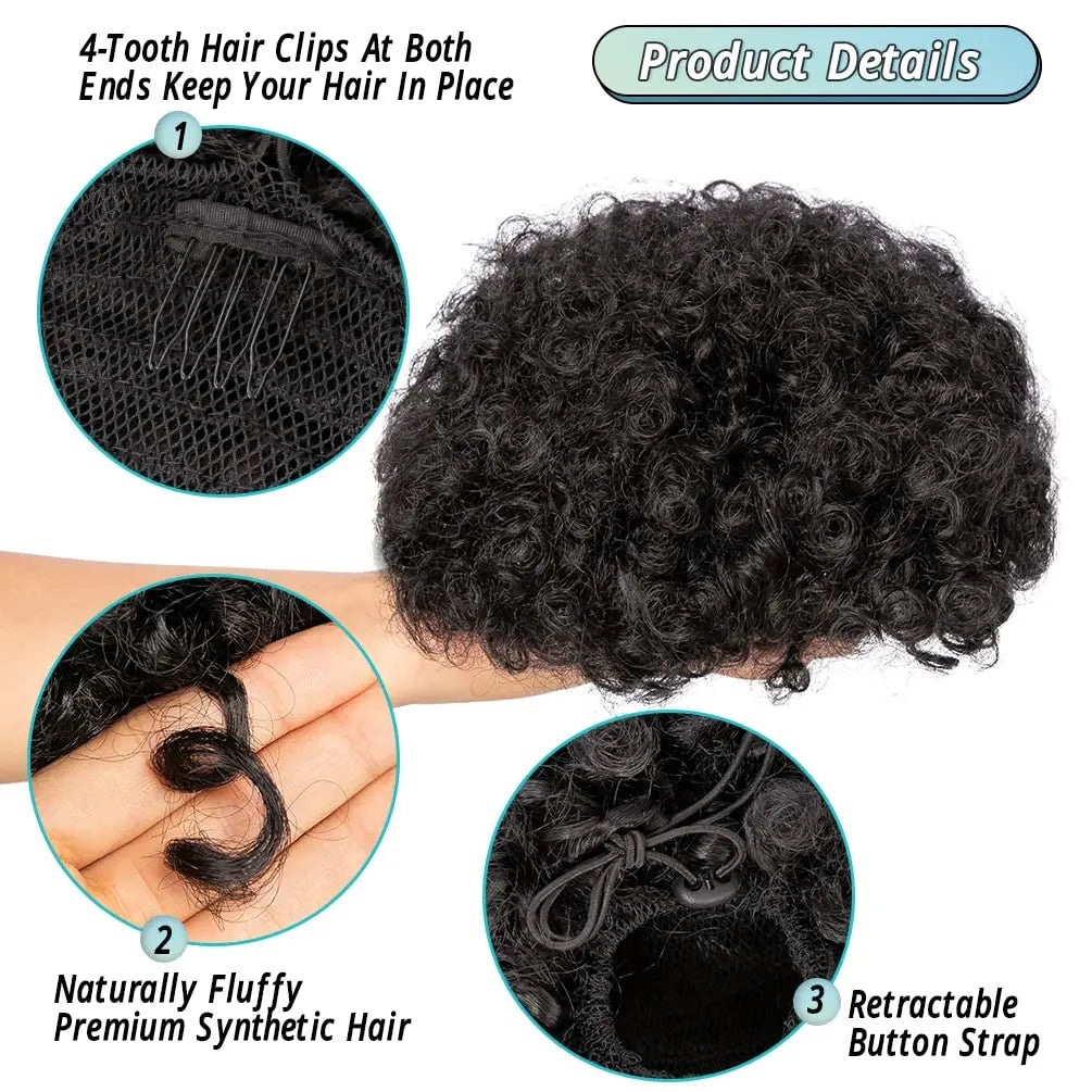 Synthetic Afro Puff Drawstring Ponytail for Black Women Short Kinky Curly Afro Ponytail Hair Puffs Afro Bun Ponytail