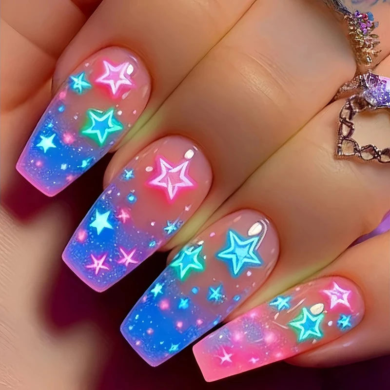 Colorful laser manicure patch wearing nails