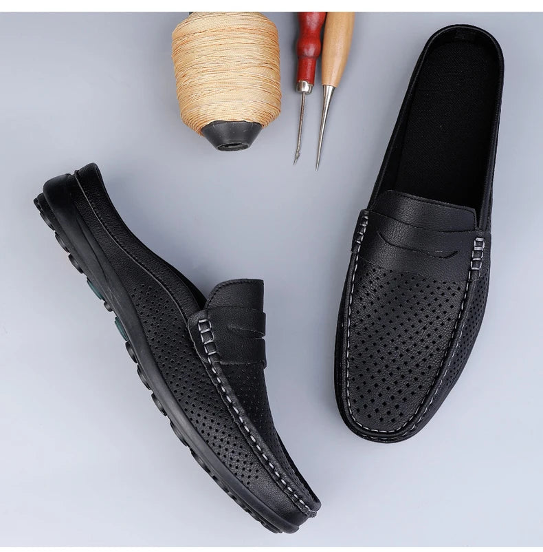 Zapatos de hombre cuatro estaciones nuevos zapatos de cuero de moda ahuecados suela blanda transpirables antideslizantes ligeros de talla grande informales