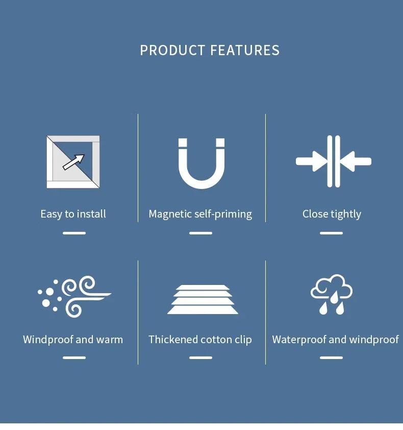 Rideau de porte isolant en coton épais et chaud pour l'hiver, à longues bandes magnétiques, isolation thermique, cloison, fournitures pour la maison