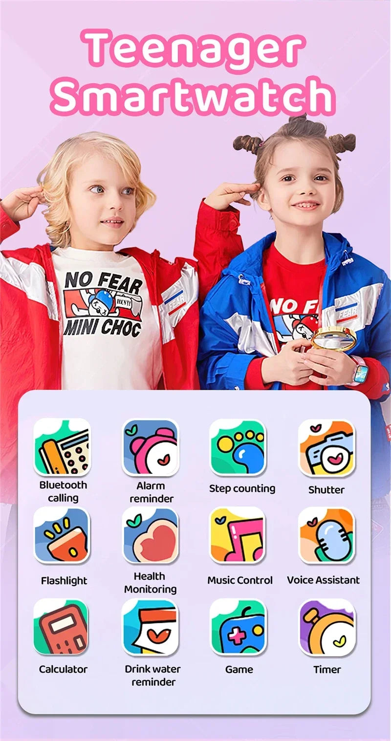 Montre connectée pour enfants, écran tactile HD, fréquence cardiaque, jeux, musique, cadeau pour garçons et filles, pour iOS et Android