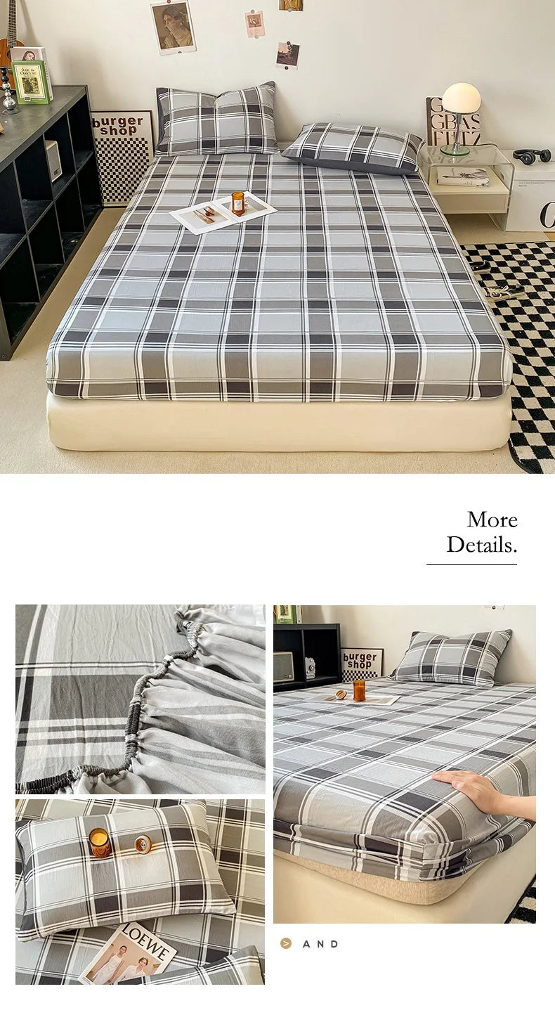 Sábana Ajustable Estilo Plaid, Funda de Cama Suave para la Piel, Sábana Elástica para Habitación de Niñas y Niños, Ropa de Cama para el Hogar (Sin Funda de Almohada)