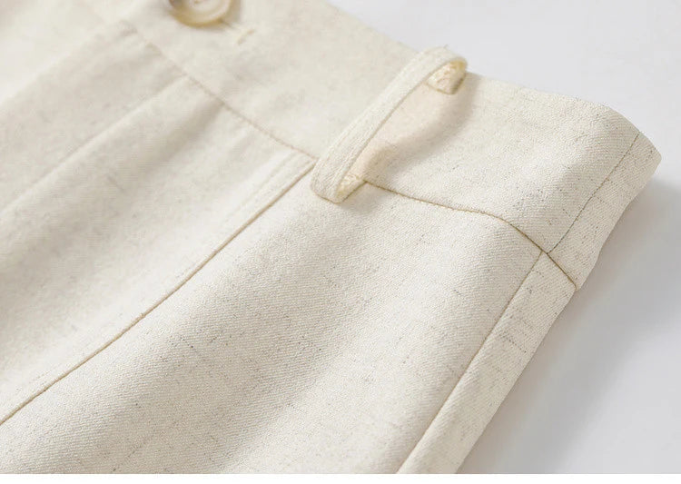 SENTUBILA Trajes de falda para mujer, mezcla de lino, hombreras, blazer de un solo botón, faldas mini sólidas y elegantes, conjuntos de dos piezas 151Z58181