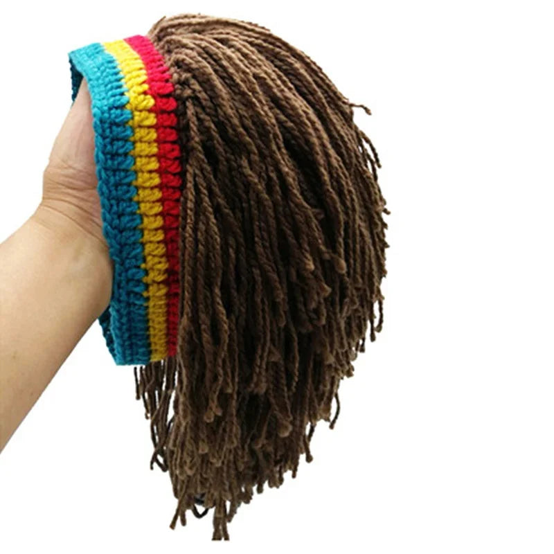 1/2pcs Jamaican Knitted Wig Braid Hat Unisex Hair Hat Handmade Fancy Wig Caps Halloween Ghost House Wig Black