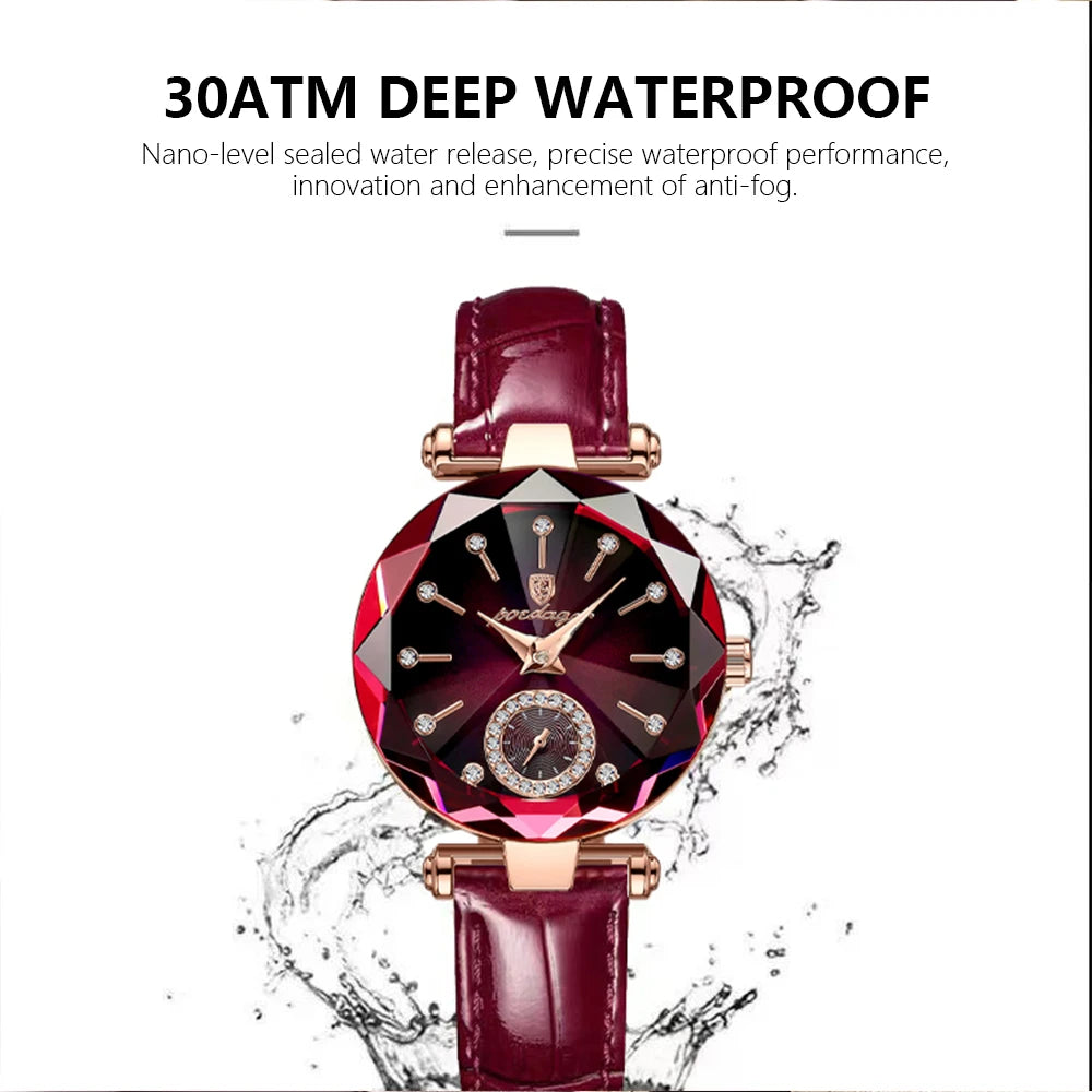 POEDAGAR Relojes de mujer, moda, esfera de diamante, cuero, cuarzo, marca superior de lujo, resistente al agua, reloj de pulsera para mujer, regalo para novia