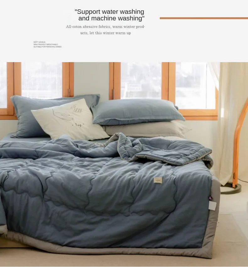 Nouvelle couette d'été matelassée en coton polyester japonais douce pour la peau, lavable, légère, style luxueux, couleur unie, légère