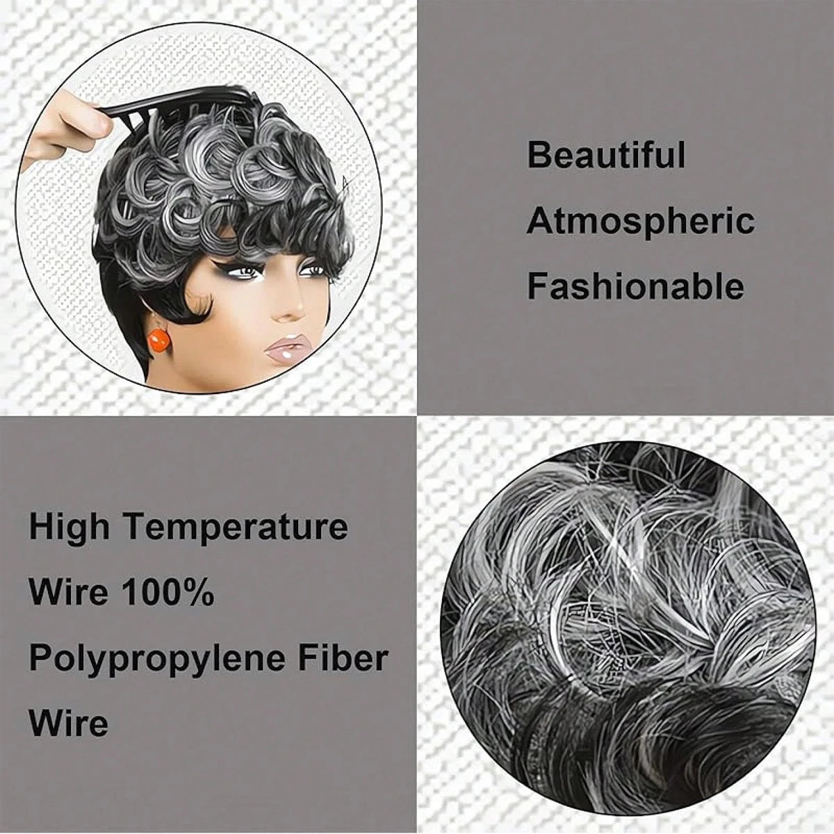 Grey Black Pixie Wig