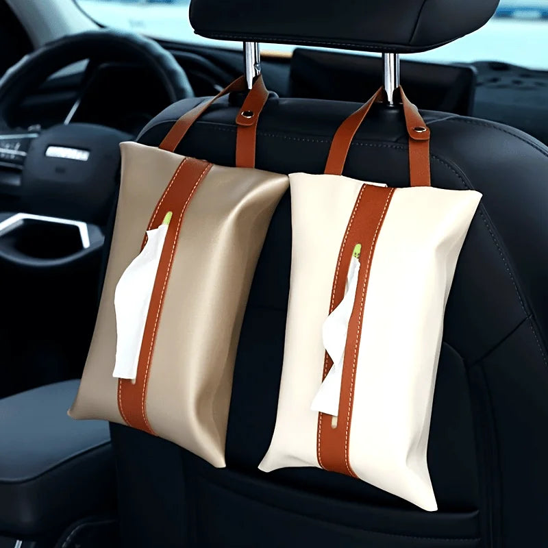 1pc Multi-Functional Car Tissue Box Holder - Stylish Faux Leather, Easy Hang, Fits Interior & Home Decor