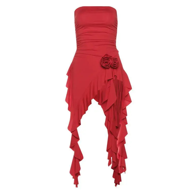 Tops corseteros de mujer Rosas 3D irregulares Volantes Slim Tops estéticos veraniegos elegantes de streetwear Rojos lisos Ropa de mujer Blancos Negros Sexys