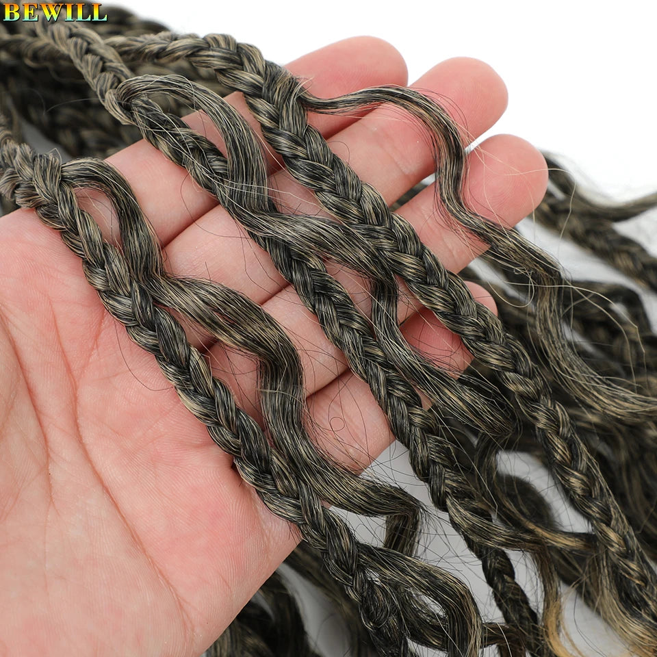 18" Long Boho Braids Extensions Goddess Box Braids Crochet Hair Black Purple Pink Synthetic Braiding Hair Bohemian Hippie Braids