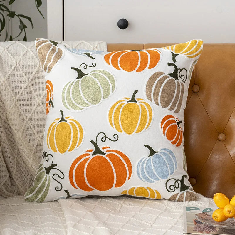 Funda de cojín bordada con toalla, bordado de calabaza de Halloween, funda de cojín de oficina de otoño