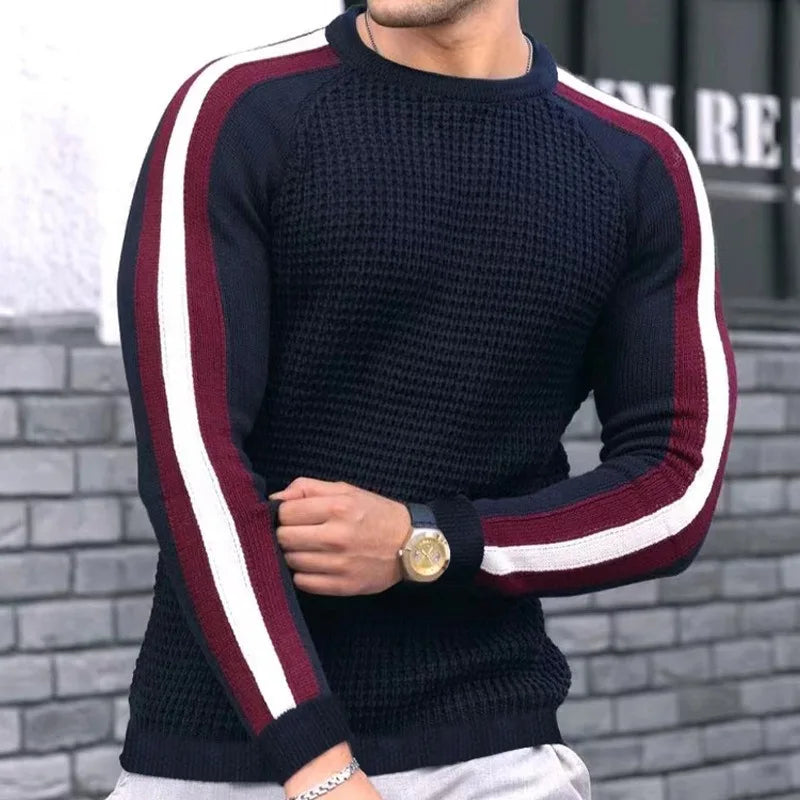 Suéter de punto informal de moda para hombre, de manga larga, cuello redondo, suéter de punto, jersey para hombre, ropa de hombre