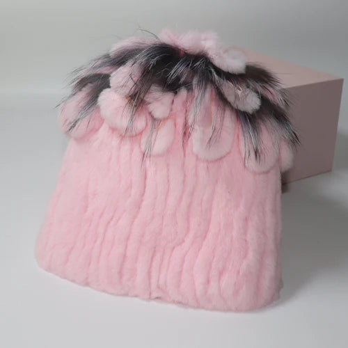 Hot Sale Russia Winter Quality Real Fur Hat Natural Warm Rex Rabbit Fur Cap Lady Warm Knitted 100% Genuine Rex Rabbit Fur Hats