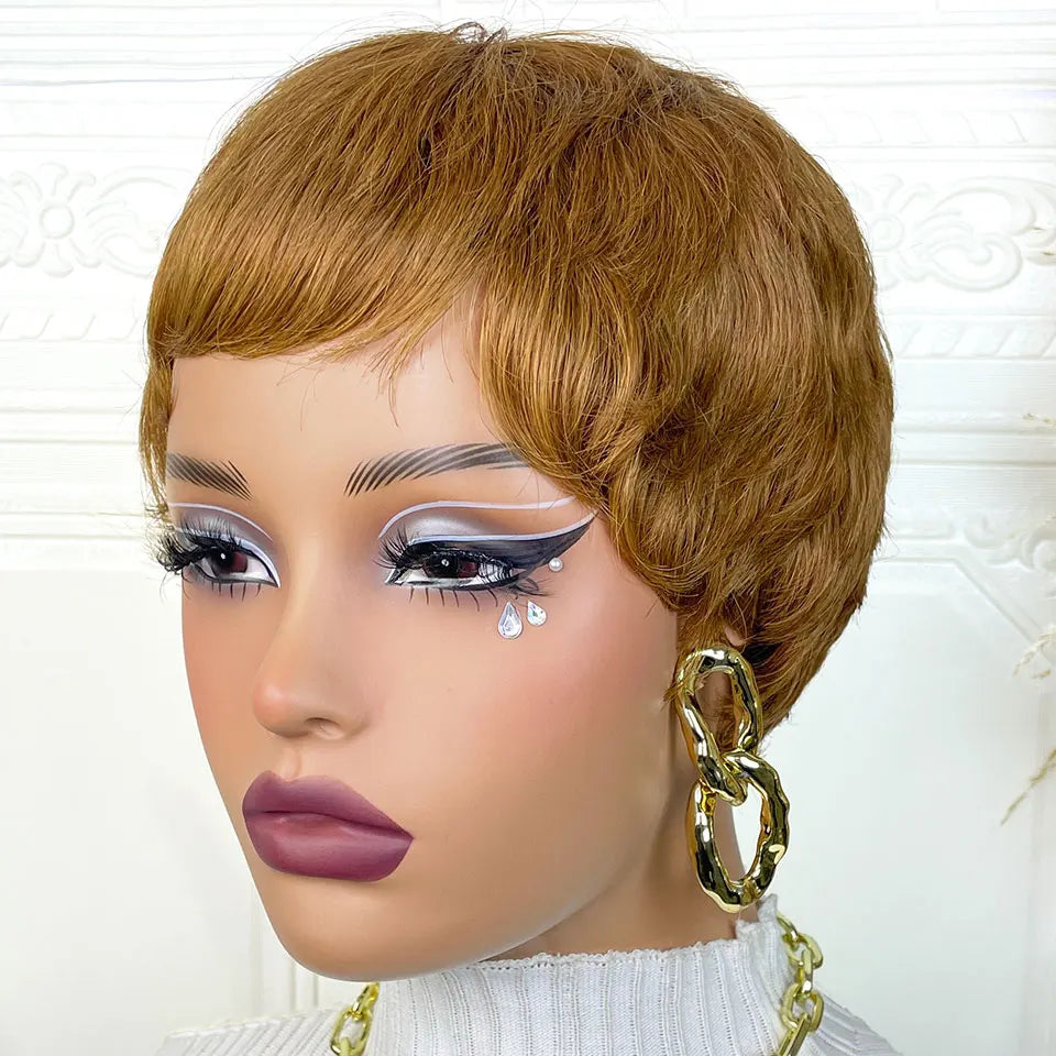 Pixie Cut Human Hair Wigs Short Wigs for Women Color 30 Layered Pixie Wig With Bangs Blonde Full Machine Made Wig On Sale