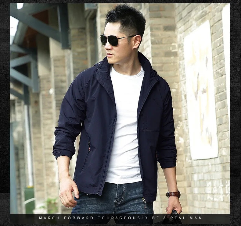 Chaqueta de hombre para senderismo y camping al aire libre, impermeable, cortavientos con capucha, abrigo informal nuevo de otoño, chaqueta táctica militar para hombre 6XL