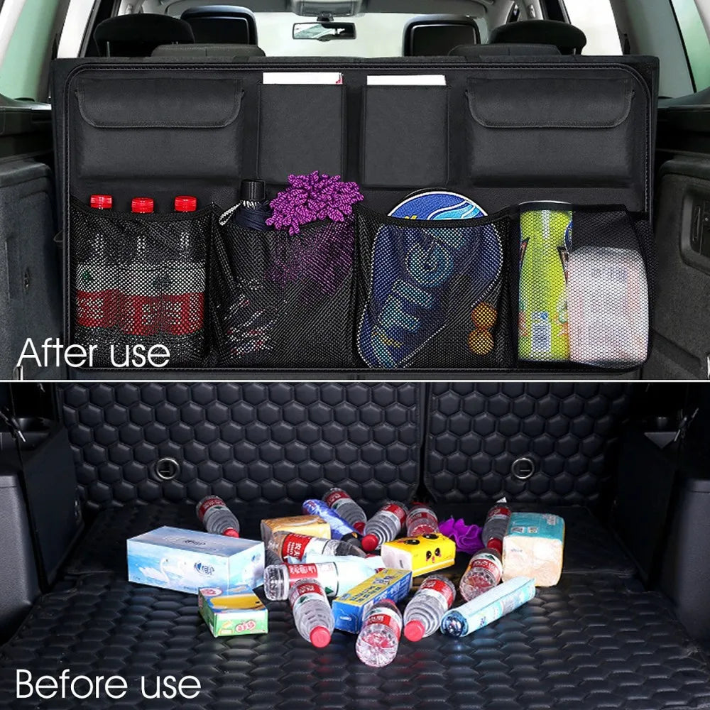 Car Trunk Organizer Universal Adjustable Backseat Storage Bag Net High Capacity Hanging Organizers for Jeeps SUVs Vans