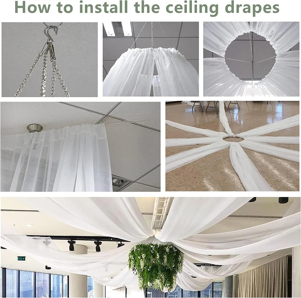 Bryllupsgardiner Takdekorasjon Chiffon Gjennomsiktig Gardin til Bryllupsmottak Bursdagsfest Buegardiner Telt Soverom Bakteppe