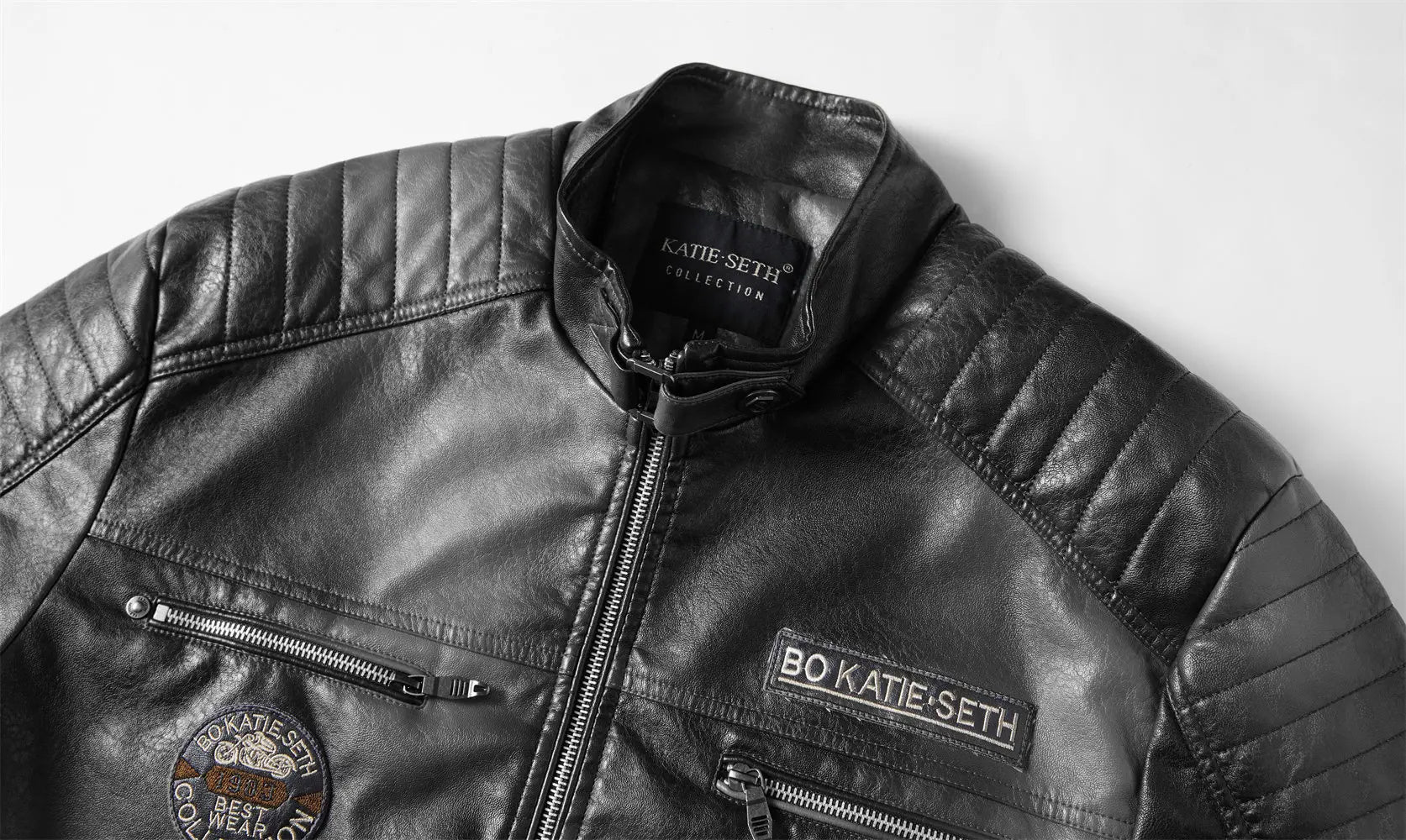 Chaqueta de Motociclista para Hombre, Chaquetas de Cuero PU para Motociclista con Forro Polar, Cortavientos de Moto para Hombre, Cuello Levantado, Chaquetas Casuales