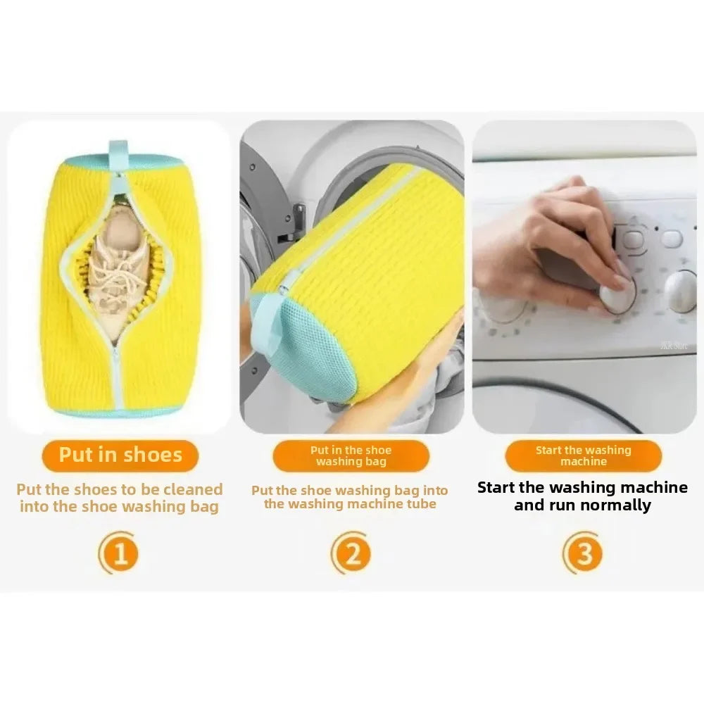 Bolsa de lavado de zapatos de 2/1 unidad, bolsas de lavadora con cremallera para lavar la ropa, bolsas de limpieza de zapatos, fibras esponjosas para lavar zapatillas