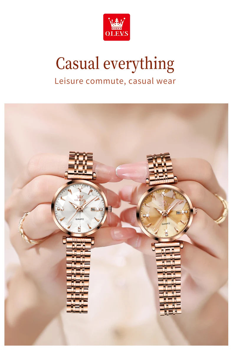 OLEVS 5536 Reloj de mujer de alta calidad con diseño de joyas elegantes, reloj de cuarzo impermeable, reloj de lujo de oro rosa para mujer Reloj Mujer