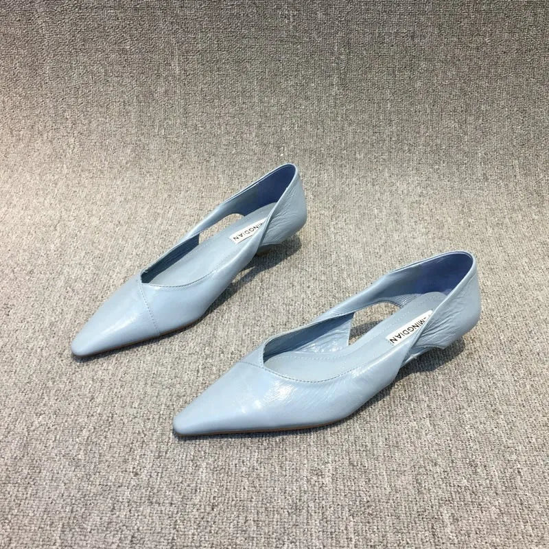 Shoes for Woman Comfortable Women's Summer Footwear Moccasins Blue Low Heel Elegant Pointed Toe High Quality Popular Young