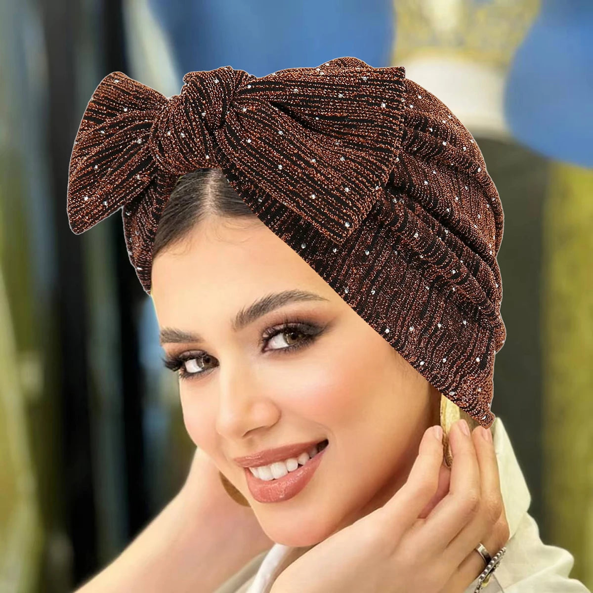 Moda Diamantes de Imitación Hijab de Mujer Lazo Musulmán Señoras Turbante Gorro Suave Elástico Envoltura de Cabeza Pañuelo de Cabeza Sombreros Indios