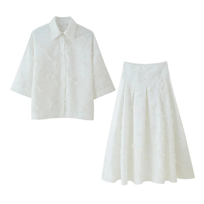 Two Piece Skirt Set Elegant Chic Tassel Skirt Women's Buttons Top Midi Skirt Summer Fashion Romantic Vacation Mujer Skirt Set