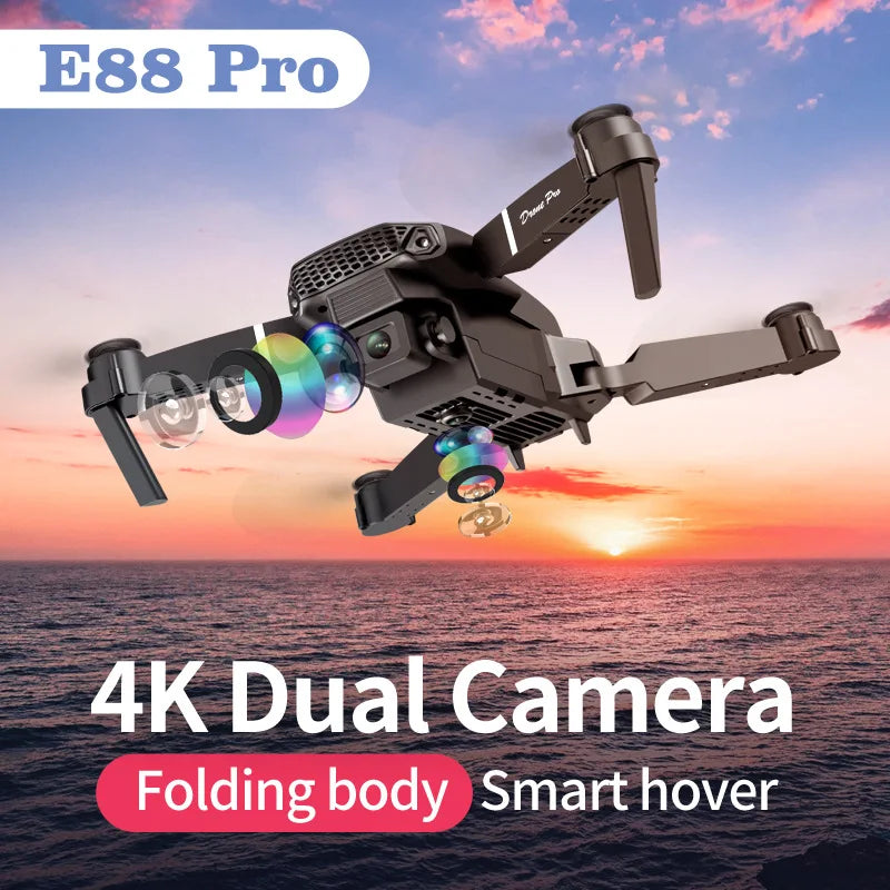 E88pro Drone Profesional Dron Flujo Óptico Cámara Dual 4k Fotografía Aérea Avión de Cuatro Ejes RC Quadrotor juguetes para niños