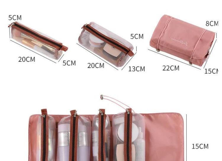 Bolsas de maquillaje desmontables, 4 piezas en 1, neceser portátil de viaje plegable y separable, organizador de almacenamiento de artículos de tocador, bolsa de maquillaje nueva