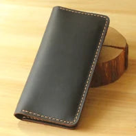 Cartera de lujo hecha a mano de cuero genuino Crazy Horse para hombre, cartera pequeña de cuero para hombre, monedero corto con clip para billetes, bolsa para dinero, café negro