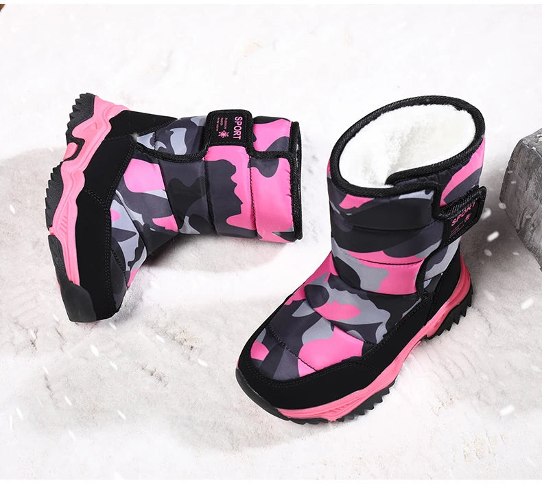 Winter Children Shoes Plush Waterproof Fabric Non-Slip Girl Shoes Rubber Sole Snow Boots Fashion Warm Outdoor Boots
