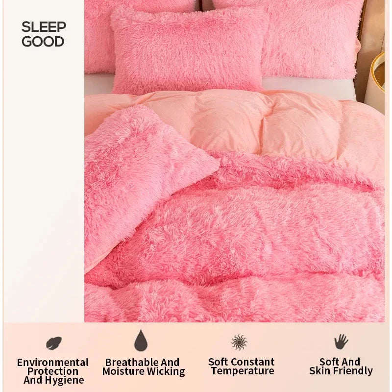 Juego de funda nórdica de felpa de lujo de 3/4 piezas – Ropa de cama cómoda y suave, perfecta para el confort del dormitorio, ideal para habitaciones de invitados y estética de dormitorios universitarios.