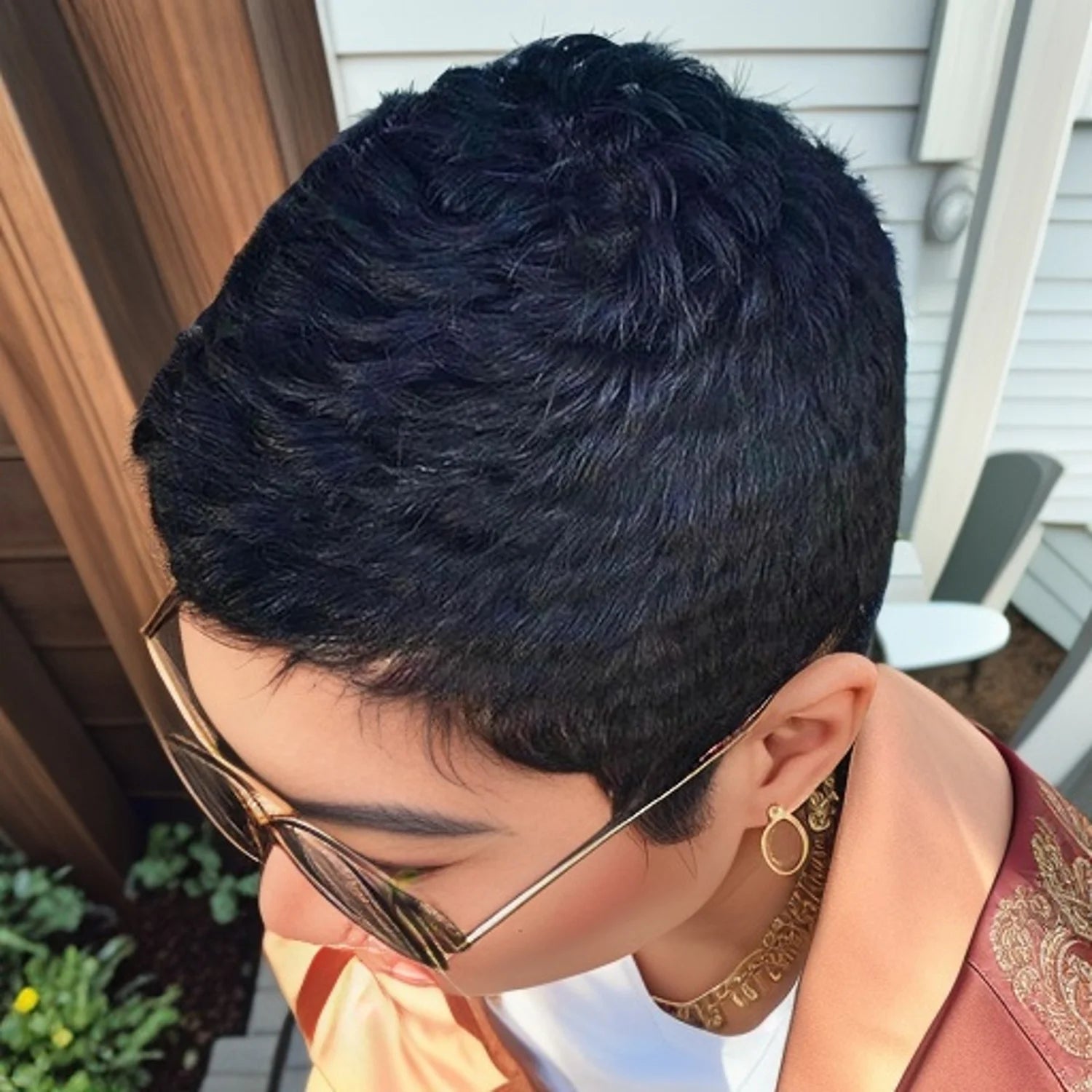 Pixie Cut Wigs Short Human Hair Wig for Women Natural Black Wave Wig Remy Hair Full Machine Made