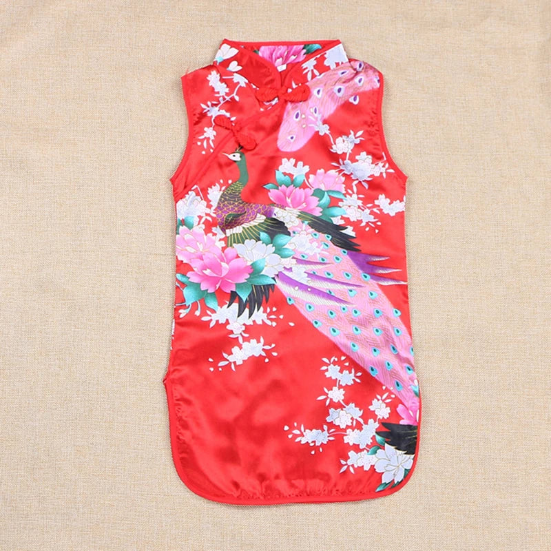 Girls’ Peacock Qipao Dress