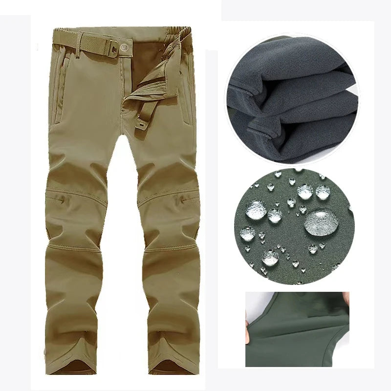 Chaquetas impermeables de lana SoftShell para hombre, otoño e invierno, con capucha, para pesca, senderismo, camping, escalada, esquí, pantalones