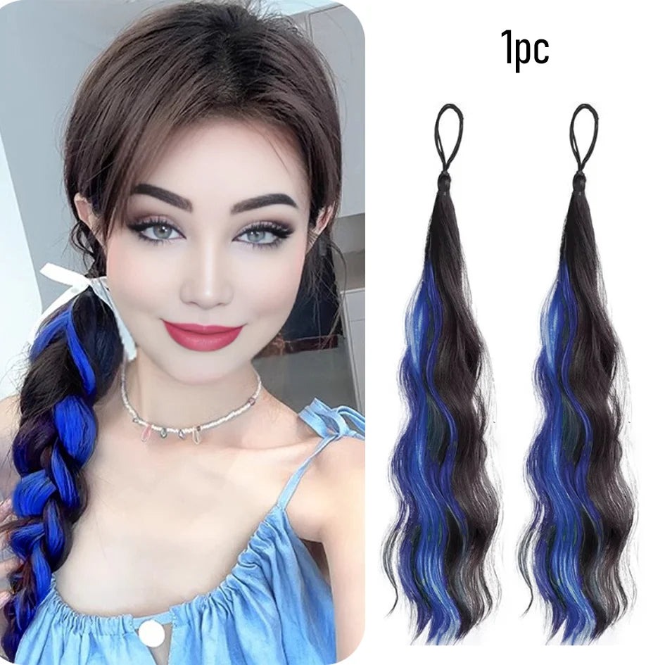 Synthetic 18 inch wig braid, children's self winding colorful ponytail, dopamine dye, meatball hair loop, ponytail braid, divine