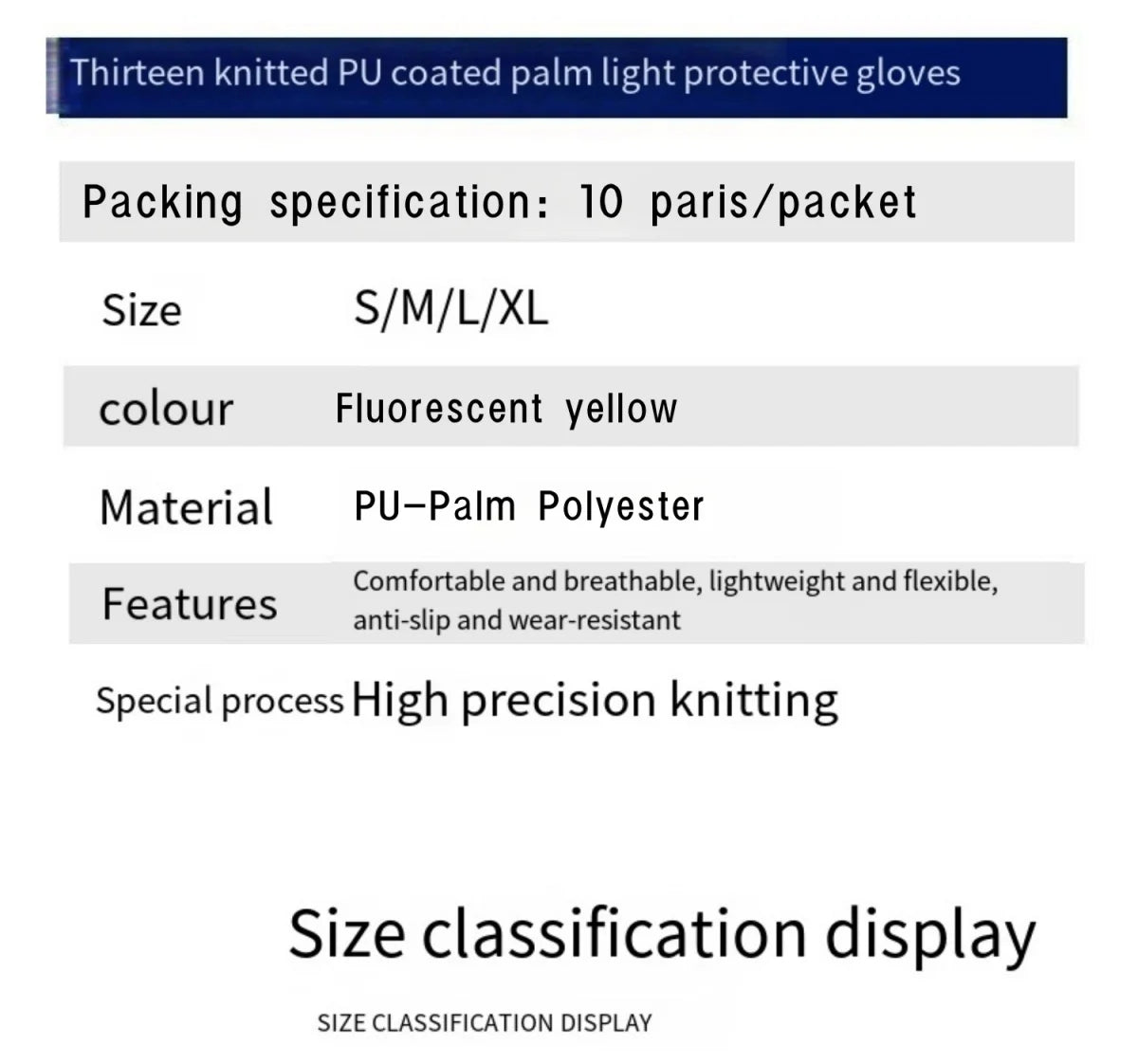 Lot de 10 paires de gants de travail enduits de PU - Gants de sécurité légers et résistants, certifiés EN 388/ISO 20471, tailles S/M/L/XL