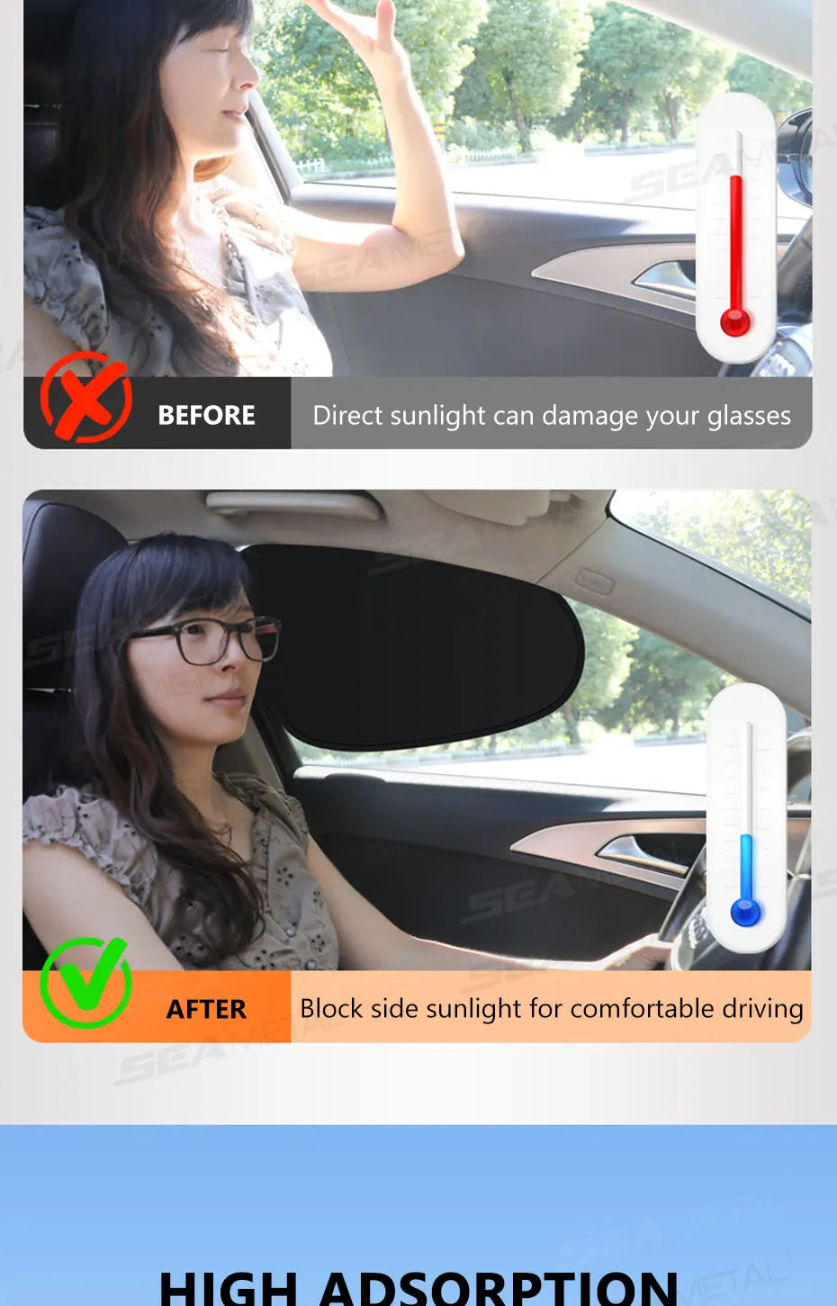 SEAMETAL Side Window Sun Shade for Car Electrostatic Curtains Anti-Glare Car Sun Protection Cover for Baby 99.9% UVR Blocking