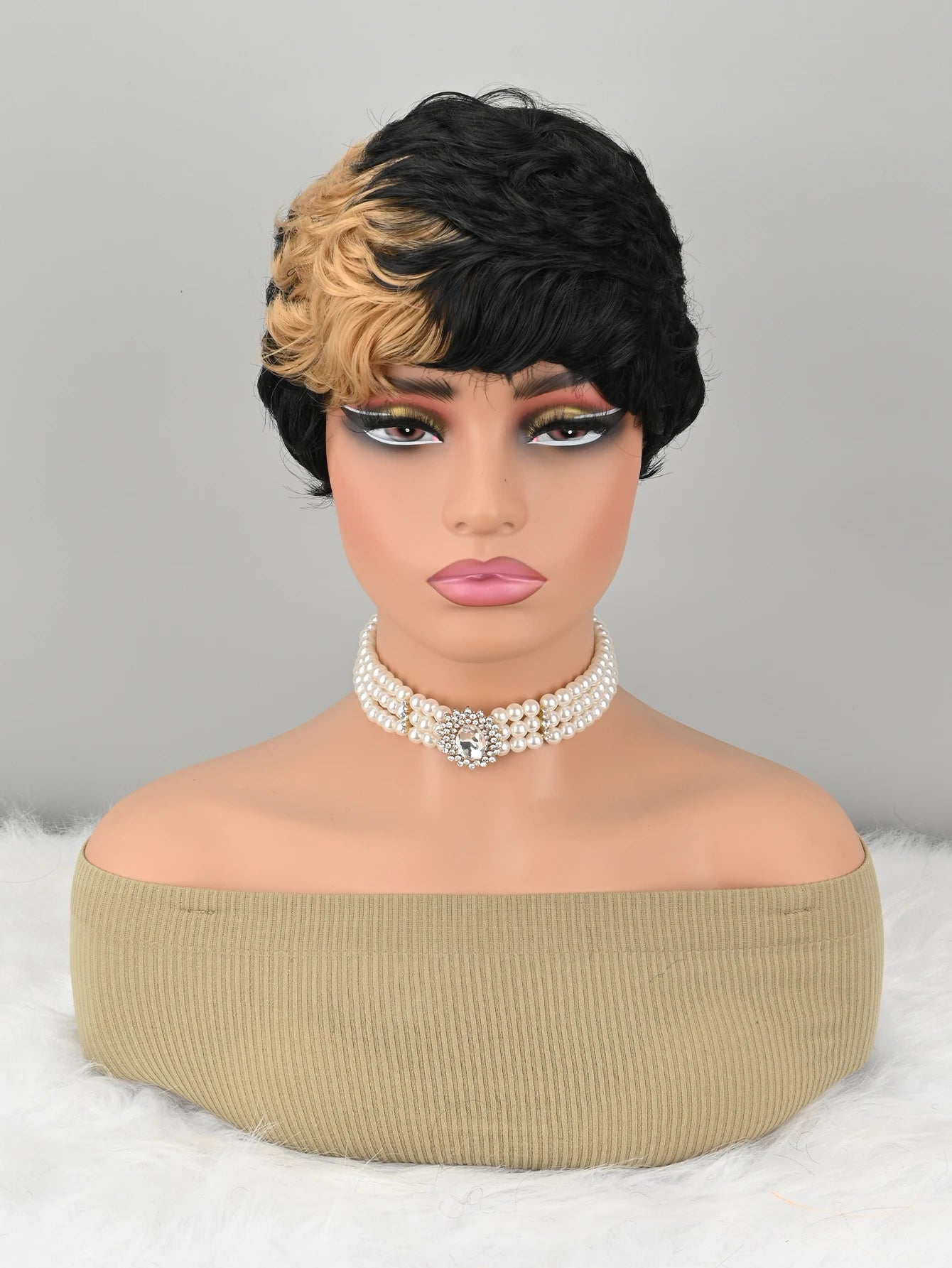 Short Bob synthetic Wig for Pixie Cut wigs Glueless Wig None Front Wig with Bangs Straight Full