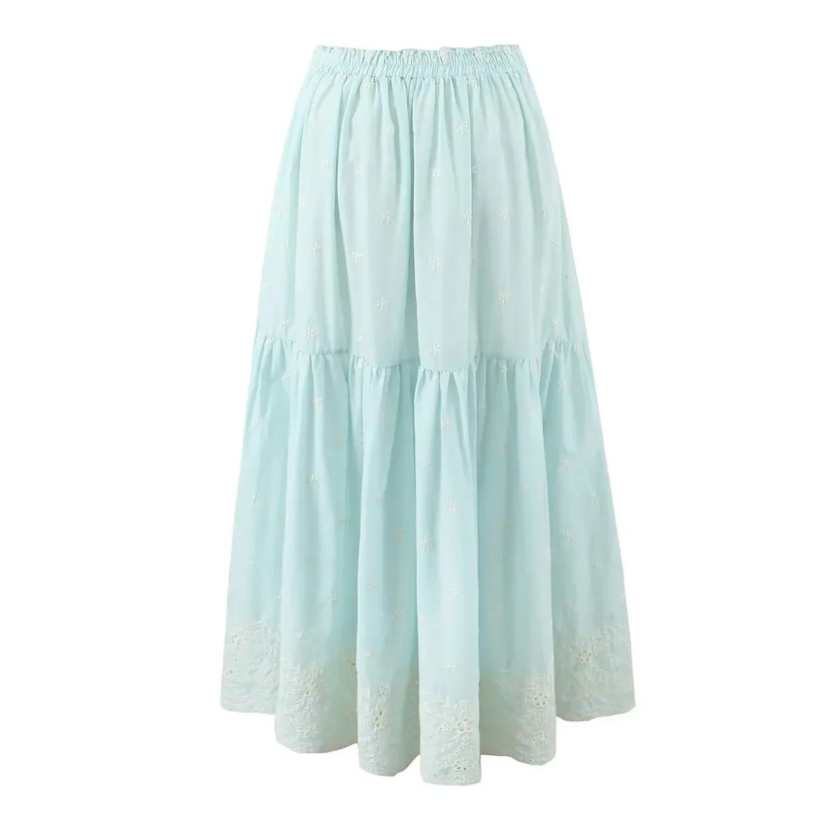 Conjunto de dos piezas de falda y top sin mangas a juego para mujer, falda vintage azul claro, conjunto de vestido de algodón bordado estilo francés