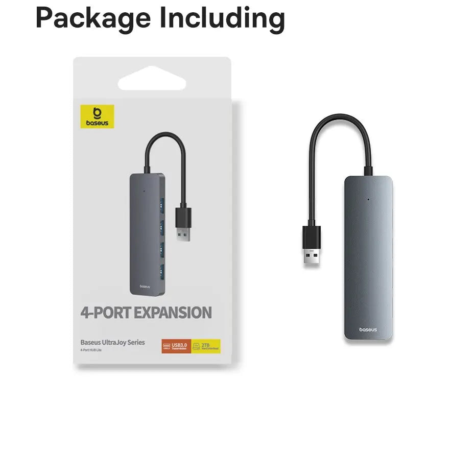 Baseus Hub USB de 4 puertos, Hub de ABS USB 3.0 para portátil, Adaptador Divisor Múltiple para Xiaomi Lenovo Macbook Accesorios de PC Ordenador