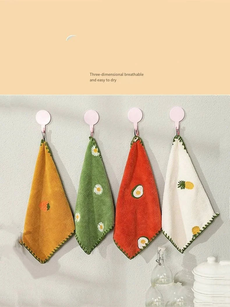 Toalla de mano absorbente con bordado de frutas, supersuave, para colgar, de secado rápido, para baño, cocina.