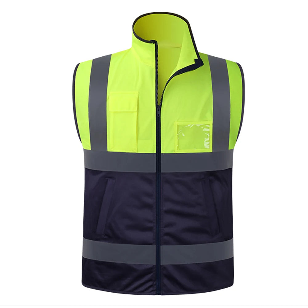 Chaleco de trabajo con múltiples bolsillos, cremallera frontal, alta visibilidad, ropa de trabajo, chaleco de seguridad para construcción bicolor, uniforme