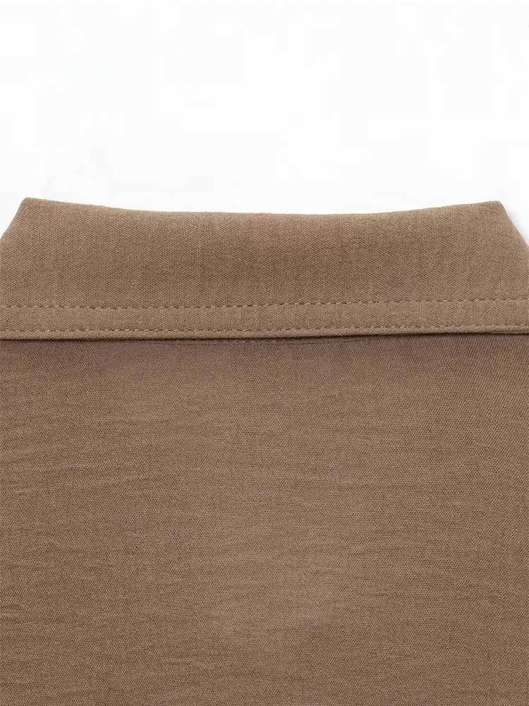 Conjuntos de pantalón para mujer de verano, camisa y blusa, tops, pantalón, conjunto de dos piezas para mujer, camisa de manga corta marrón, traje de pantalón para mujer