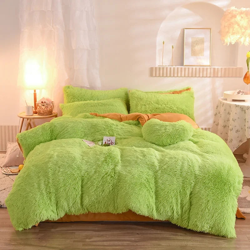 Juego de funda nórdica de felpa de lujo de 3/4 piezas – Ropa de cama cómoda y suave, perfecta para el confort del dormitorio, ideal para habitaciones de invitados y estética de dormitorios universitarios.