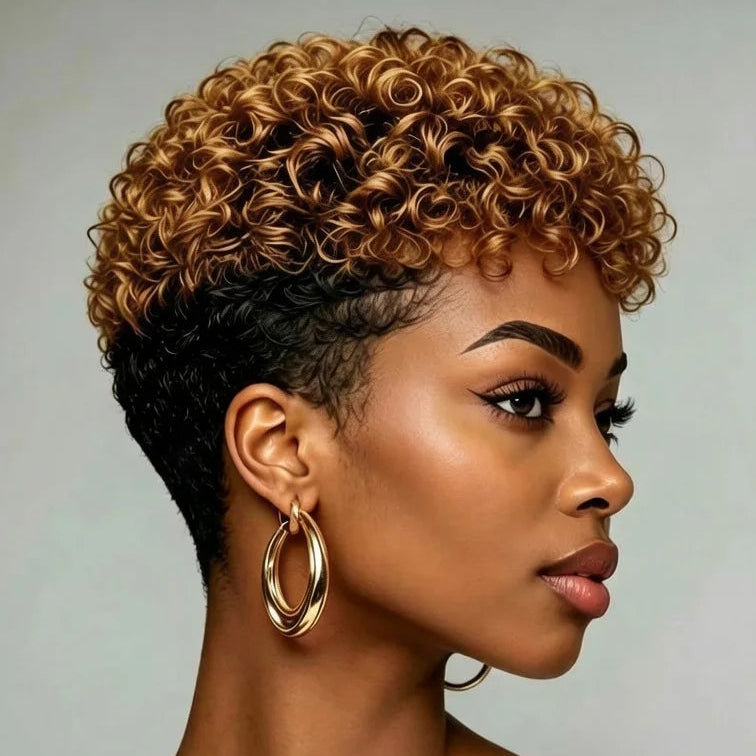 Honey Blonde Curly Pixie Wig