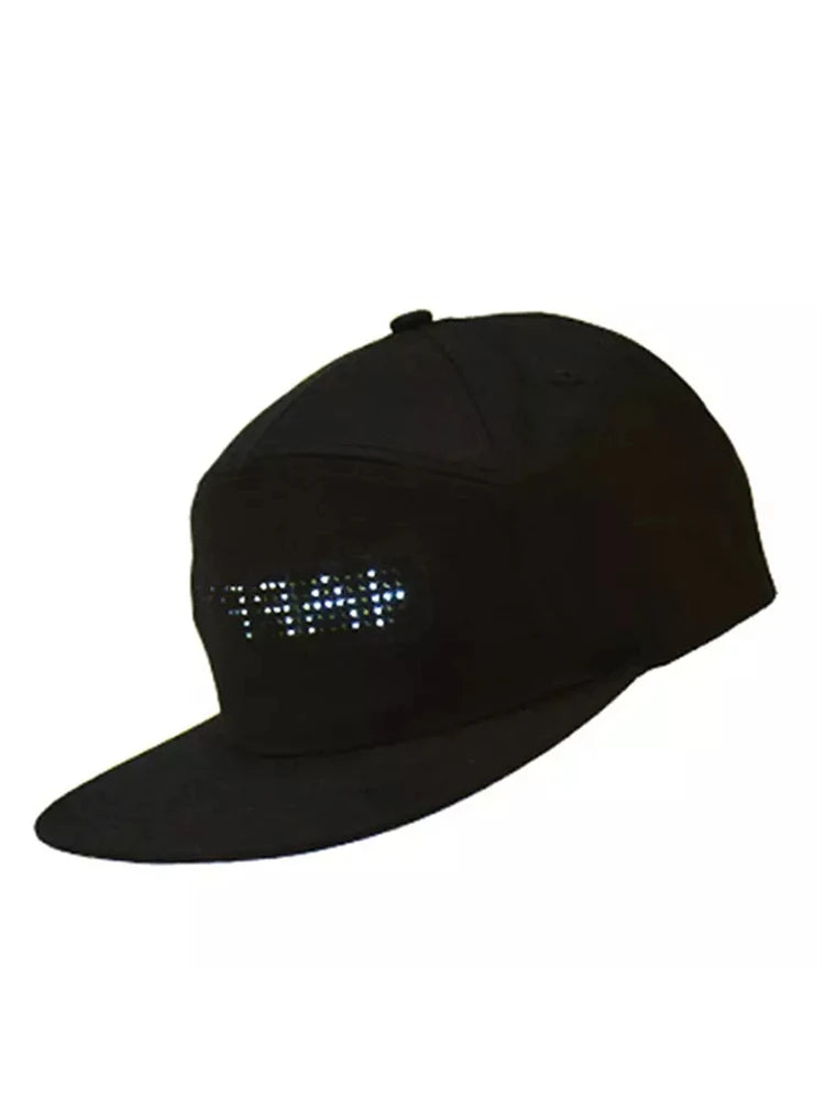 Gorra de béisbol unisex recargable por USB con Bluetooth, aplicación programable, pantalla LED de mensaje desplazable, gorra Snapback de hip hop