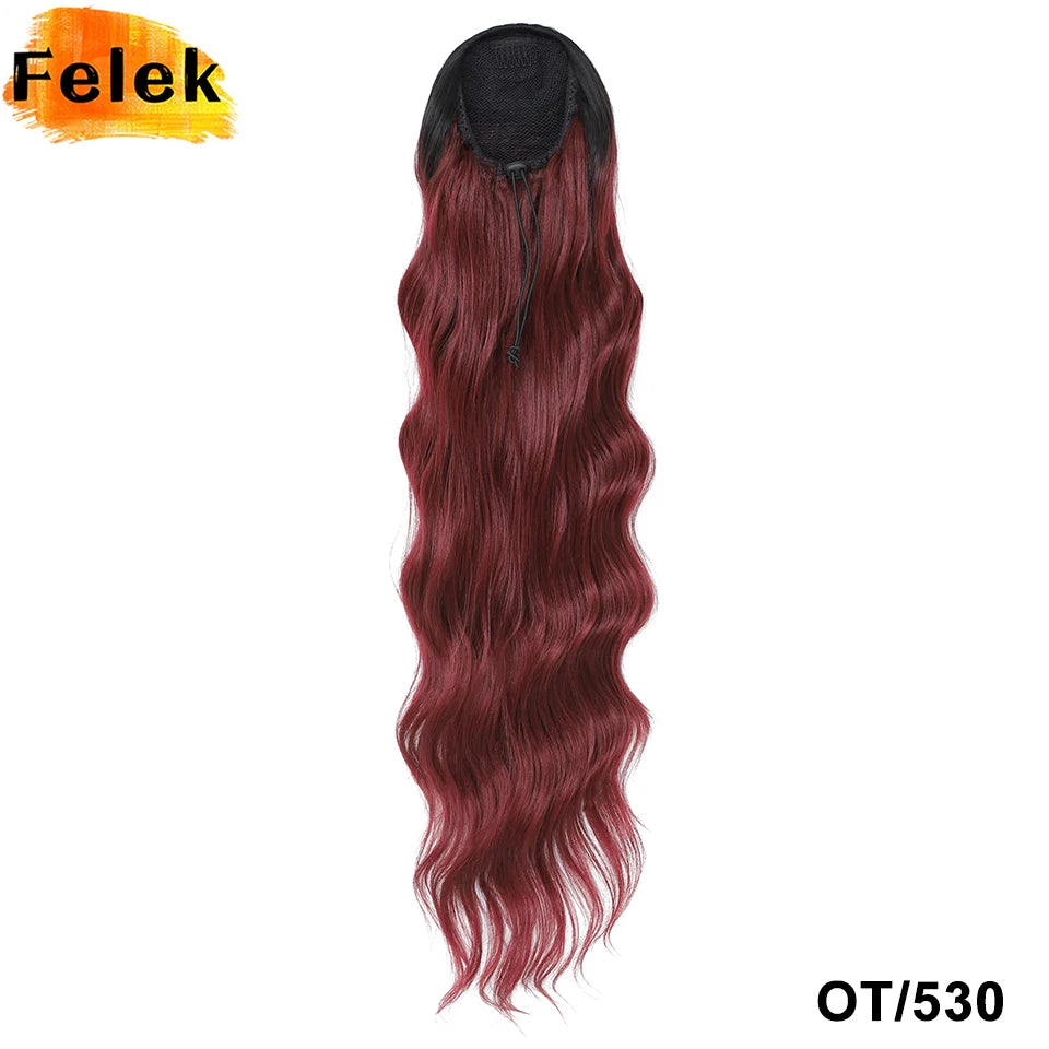 Extensions de queue de cheval bouclée à cordon de serrage de 28 pouces, postiche synthétique à clipser pour femmes noires, longues perruques ondulées pour filles afro