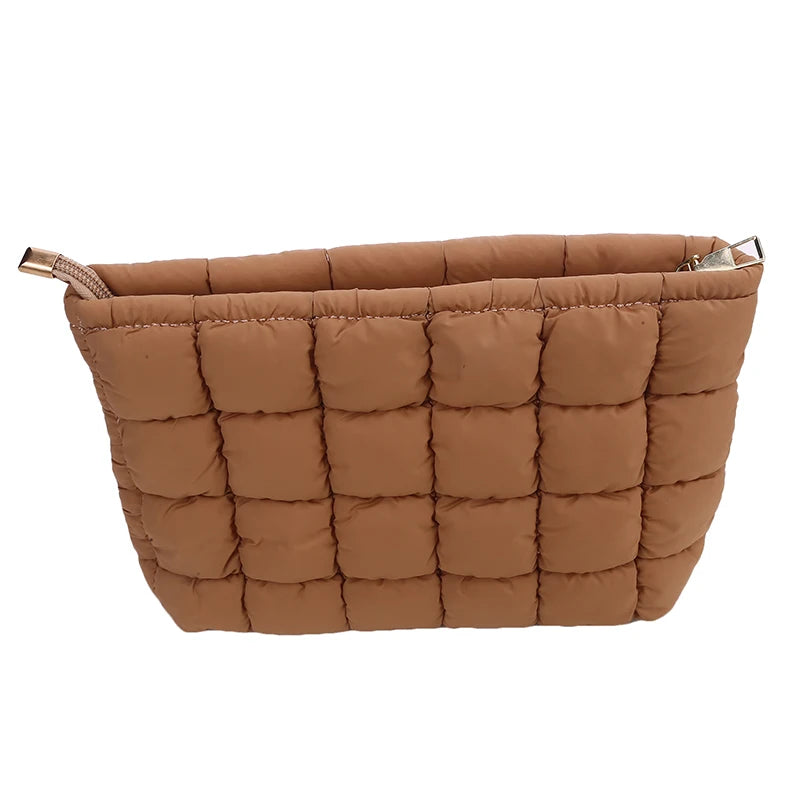 Neceser acolchado para mujer, bolsa de almacenamiento de maquillaje acolchada, neceser hinchable, bolsa organizadora de cosméticos grande, bolso de mano, estuche de belleza